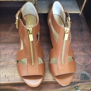 Michael Kors Leather Zip Heels Gold Hardware